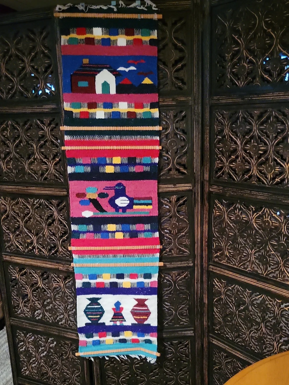 Hand Crafted Blue Pink Multicolor Southwestern Geometric Wall Tapestry